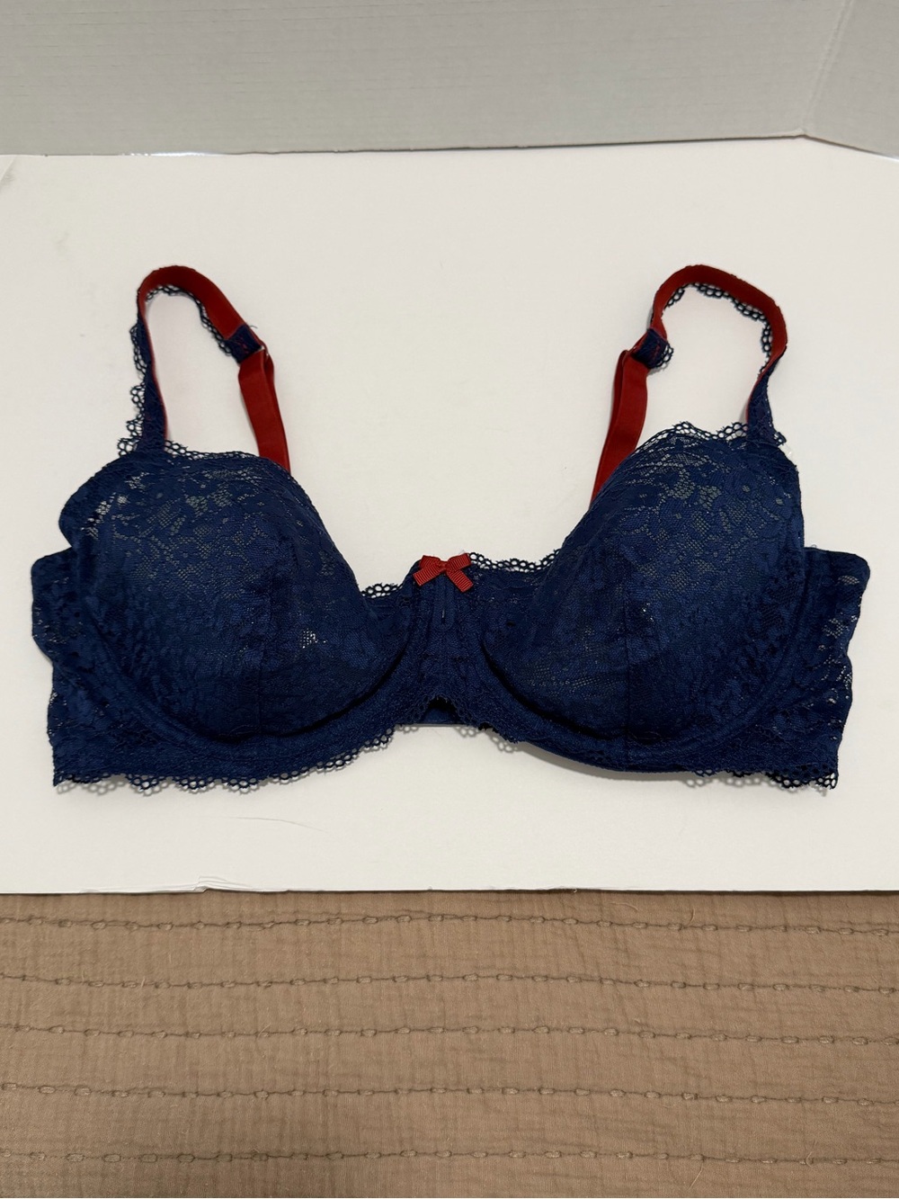 Gilligan & O’Malley Balconette Navy Lace Bra, 38D